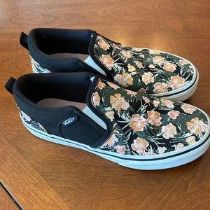 Vans slip ons- Black with flowers
